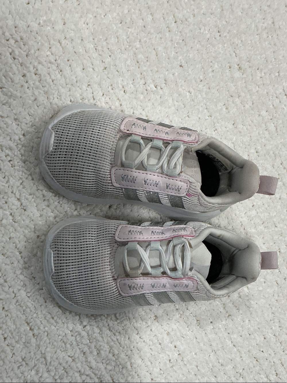 adidas Kids Light Gray & Light Pink Mesh Sneakers